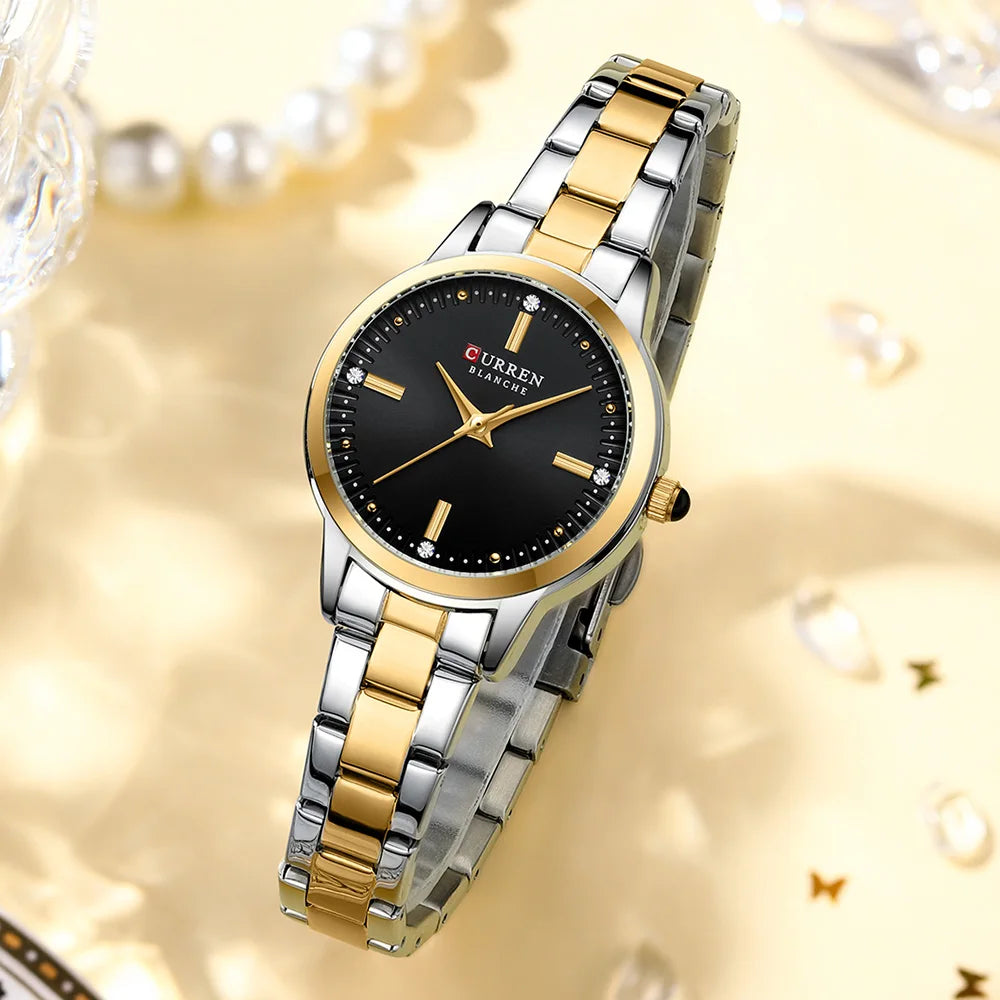 Women Watches CURREN Round Dial Quartz Watches with Stainless Steel Bracelet Wristwatches