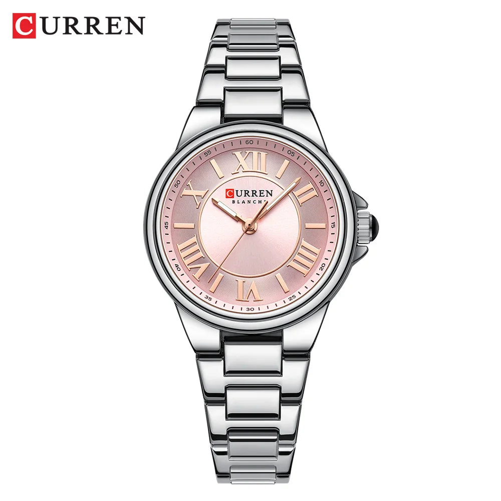 Women Watch CURREN Wristwatches Thin Quartz Watch with Luminous Hands Stainless Steel Bracelet
