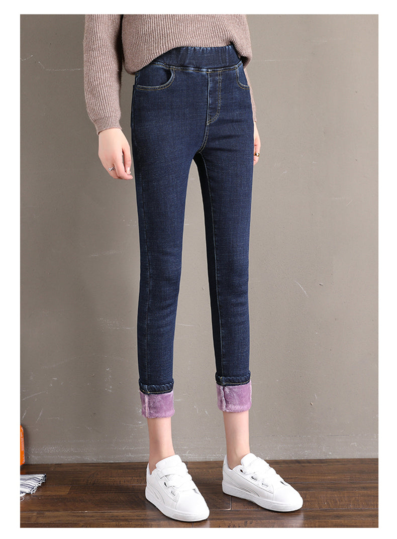 Women Jean Casual Thick Thermal Winter New Skinny Stretch waist Jeans Fleece Pencil Pants Plush Warm Trousers