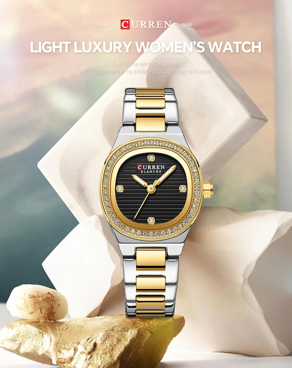 Women Quartz Watch CURREN Casual Wristwatches Ladies Stainless Steel Bracelet with Luminous Hands