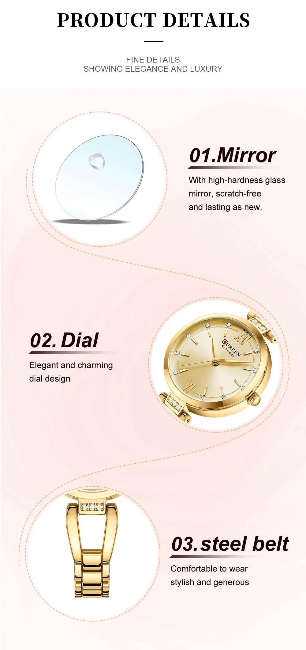 Women Watch CURREN Quartz Watch Charming Stainless Steel Women's Wristwatches