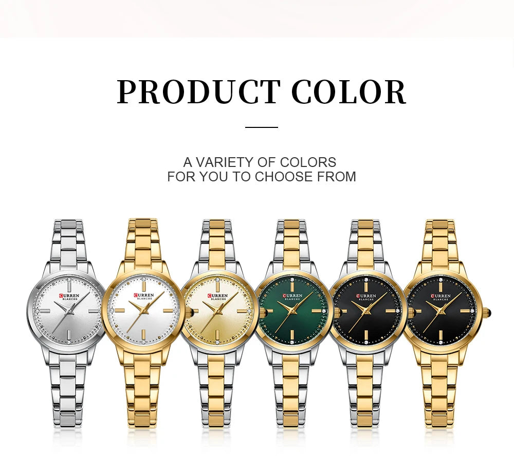 Women Watches CURREN Round Dial Quartz Watches with Stainless Steel Bracelet Wristwatches