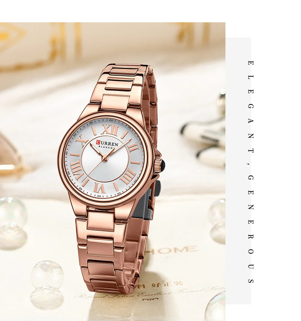 Women Watch CURREN Wristwatches Thin Quartz Watch with Luminous Hands Stainless Steel Bracelet