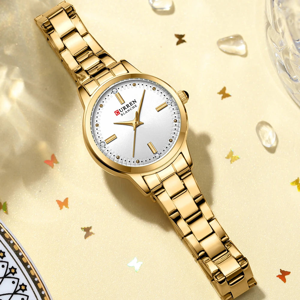Women Watches CURREN Round Dial Quartz Watches with Stainless Steel Bracelet Wristwatches