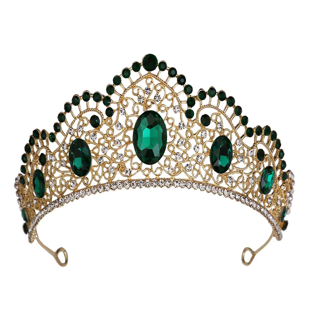 KMVEXO Vintage Baroque Fairy Crowns Bridle Crown Geometric Crystal Elf Tiaras for Women Wedding Costume