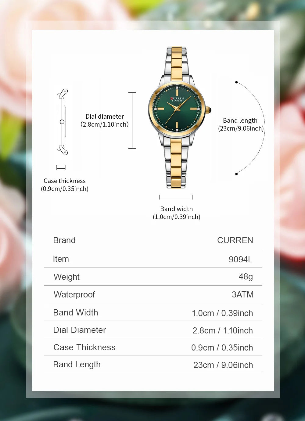 Women Watches CURREN Round Dial Quartz Watches with Stainless Steel Bracelet Wristwatches