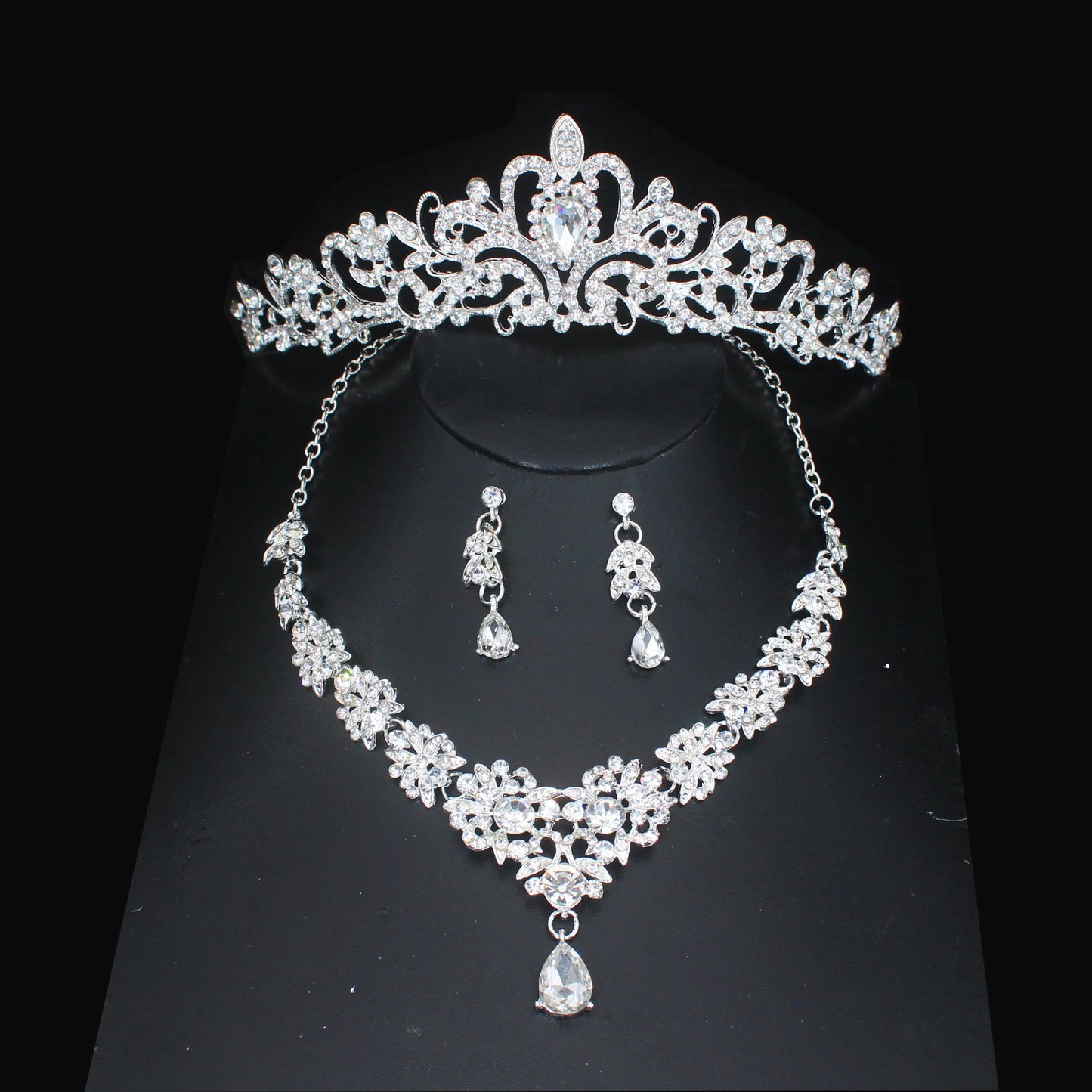 Crystal Wedding Bridal Jewelry Sets Women/Girl Gold Color Tiara/Crown Earrings Choker Necklace Bride Jewelry Set
