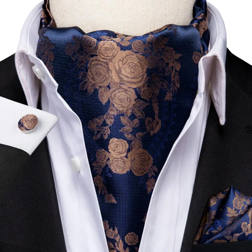 Men's Ascot Pocket Square Cufflinks Set Hi-Tie Silk Jacquard Floral Paisley Cravat Tie Male Formal Wedding Prom