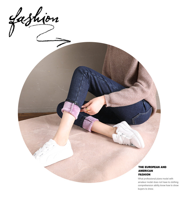 Women Jean Casual Thick Thermal Winter New Skinny Stretch waist Jeans Fleece Pencil Pants Plush Warm Trousers