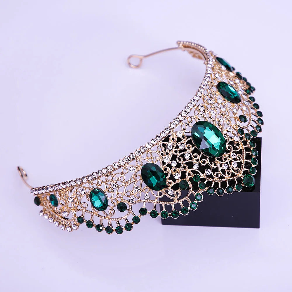 KMVEXO Vintage Baroque Fairy Crowns Bridle Crown Geometric Crystal Elf Tiaras for Women Wedding Costume