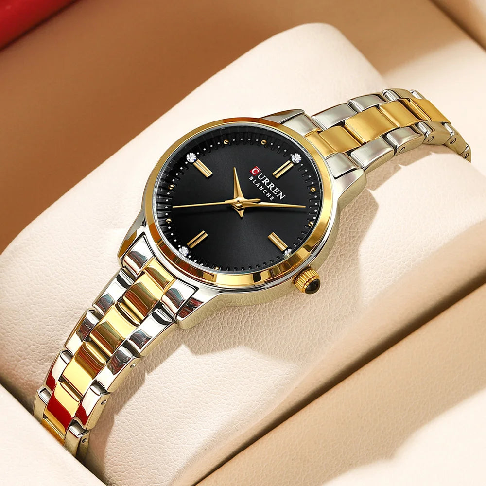 Women Watches CURREN Round Dial Quartz Watches with Stainless Steel Bracelet Wristwatches