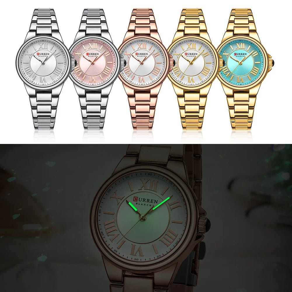 Women Watch CURREN Wristwatches Thin Quartz Watch with Luminous Hands Stainless Steel Bracelet