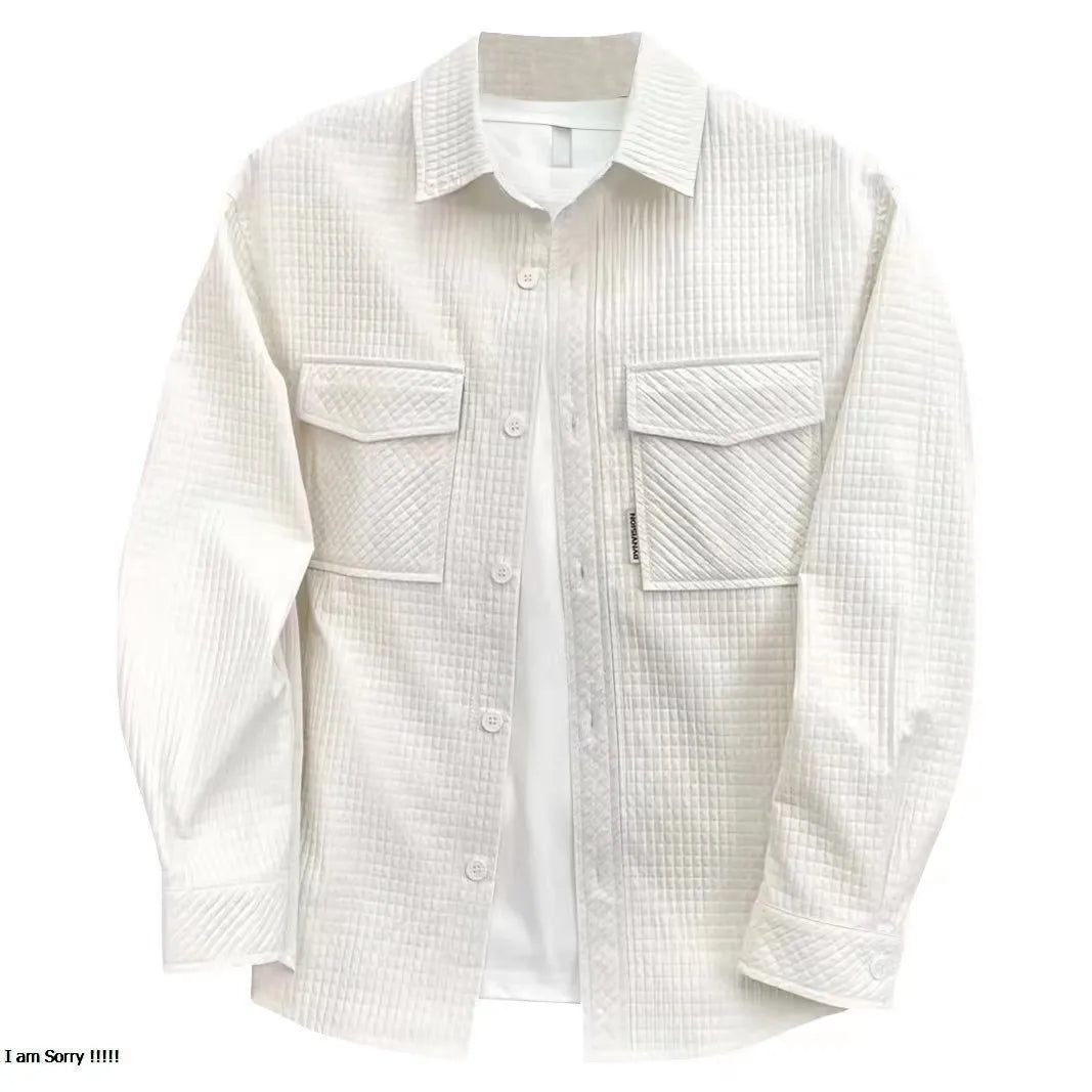 Spring and autumn Shirt men Waffle long-sleeved cargo casual shirt loose thin coat
