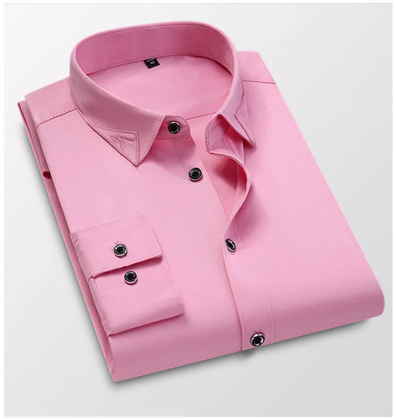 Men's Shirt Long-sleeved Lite Embroidered Business Shirt Classic Slim Formal Male Brand Dress