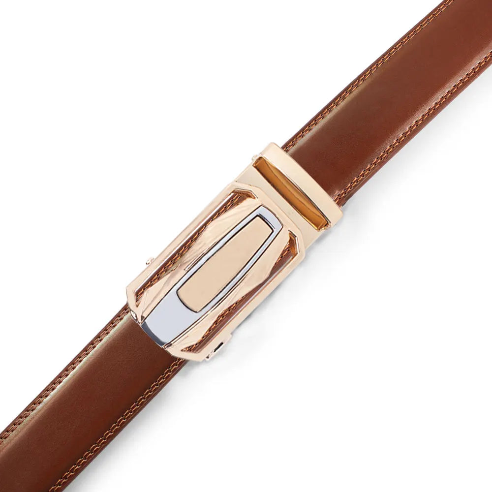 Men Genuine Leather Belt Metal Alloy Automatic Buckle Adjustment 150cm Size