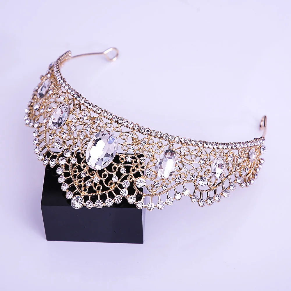 KMVEXO Vintage Baroque Fairy Crowns Bridle Crown Geometric Crystal Elf Tiaras for Women Wedding Costume