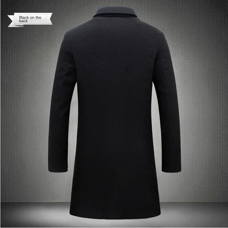 Long Cotton Coat New Wool Blend Jacket Spring Autumn Pure Color Casual Business Fashion Men's Clothing Slim Windbreaker