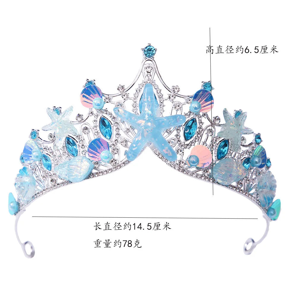 KMVEXO Mermaid Fish Crowns Ocean Style Costume Seashell Starfish Tiaras for Girls Fairy and Bridle Crown
