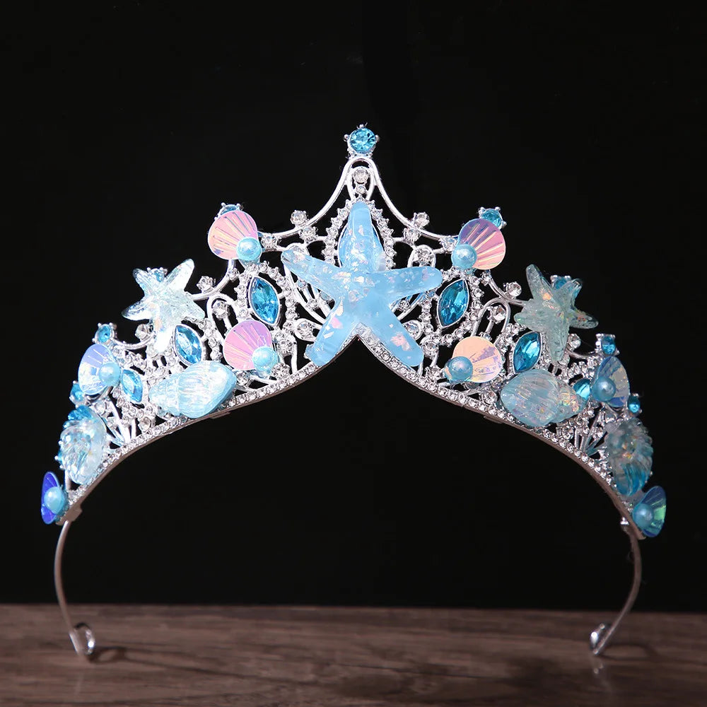 KMVEXO Mermaid Fish Crowns Ocean Style Costume Seashell Starfish Tiaras for Girls Fairy and Bridle Crown