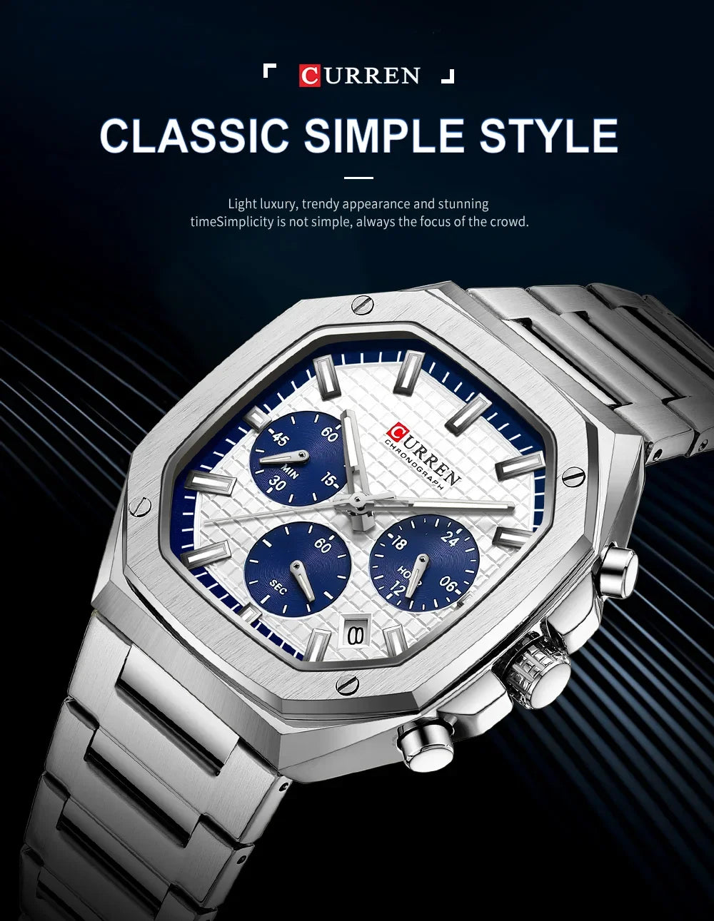 Men Quartz Watches CURREN Full Steel Waterproof Chronograph Wristwatch Men Relogio Masculino
