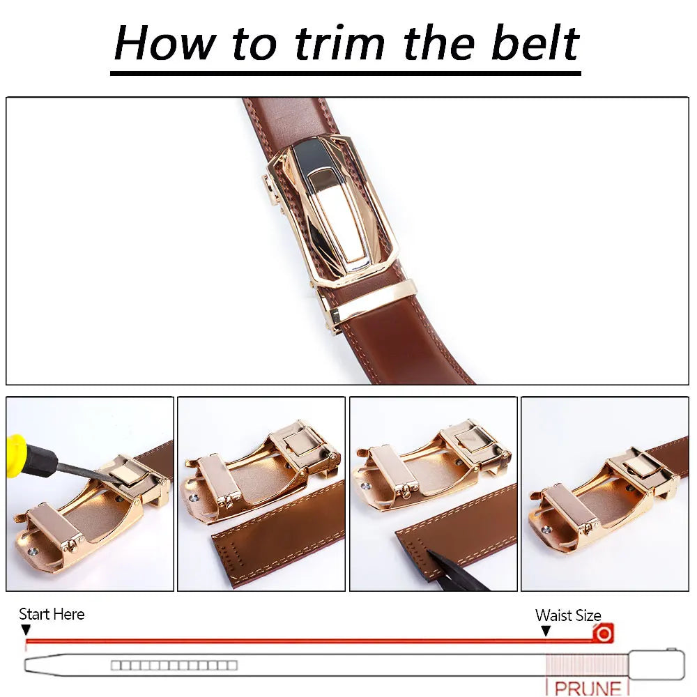 Men Genuine Leather Belt Metal Alloy Automatic Buckle Adjustment 150cm Size