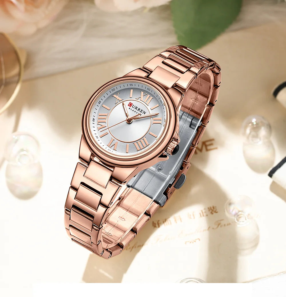 Women Watch CURREN Wristwatches Thin Quartz Watch with Luminous Hands Stainless Steel Bracelet
