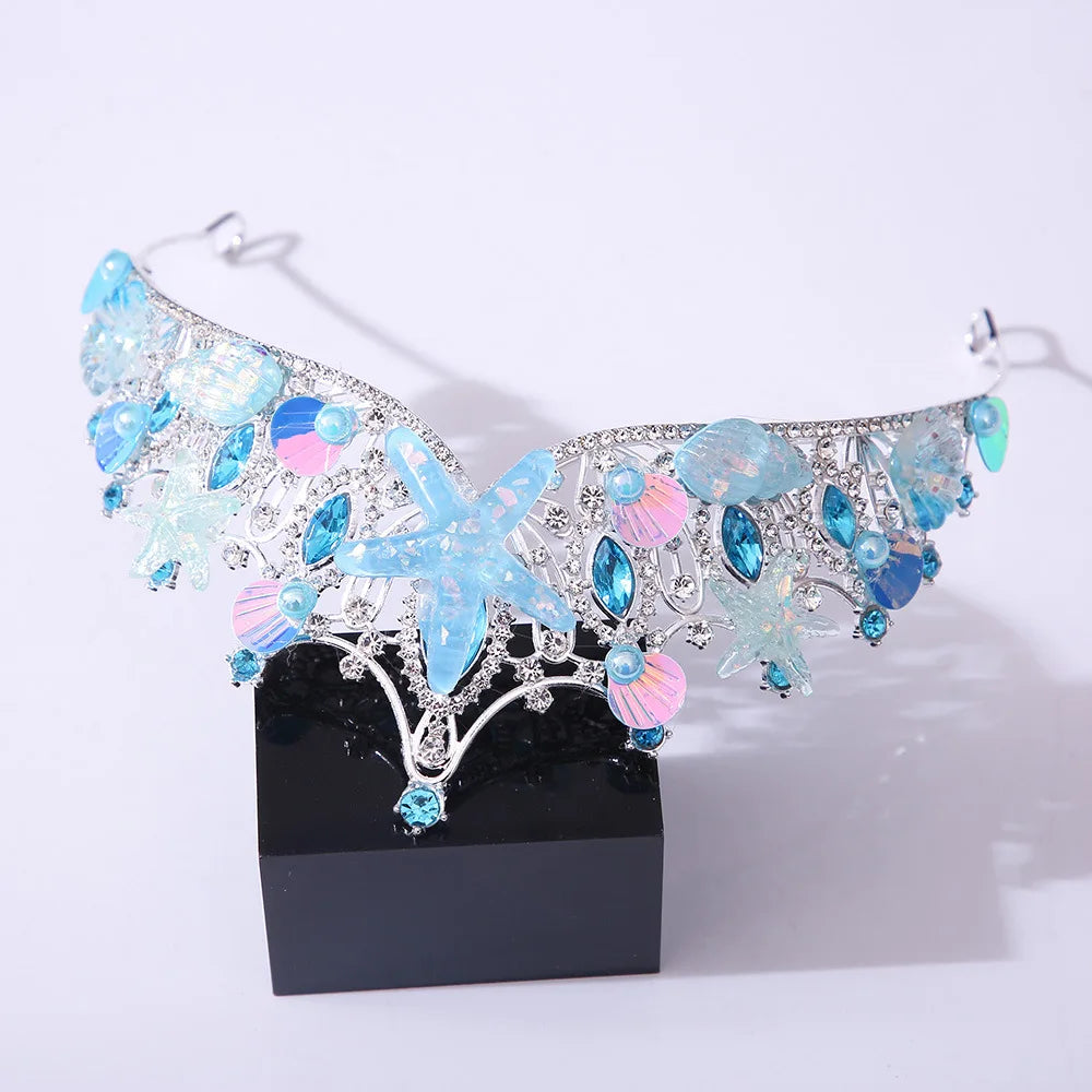 KMVEXO Mermaid Fish Crowns Ocean Style Costume Seashell Starfish Tiaras for Girls Fairy and Bridle Crown
