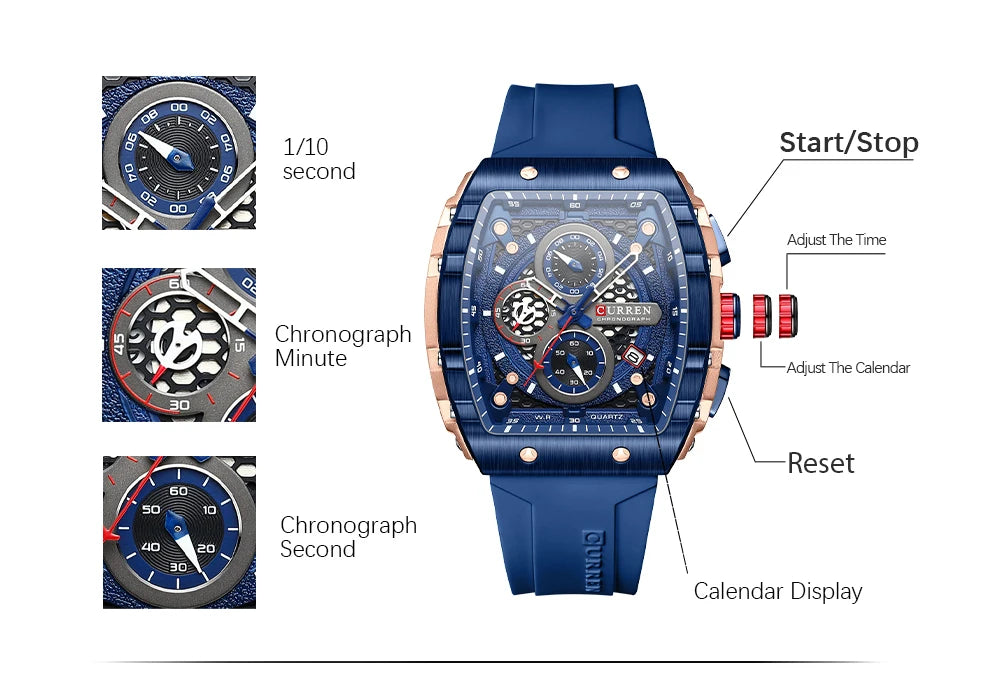 Men Watches CURREN unique square design quartz waterproof Men Watches Herren Armbanduhren
