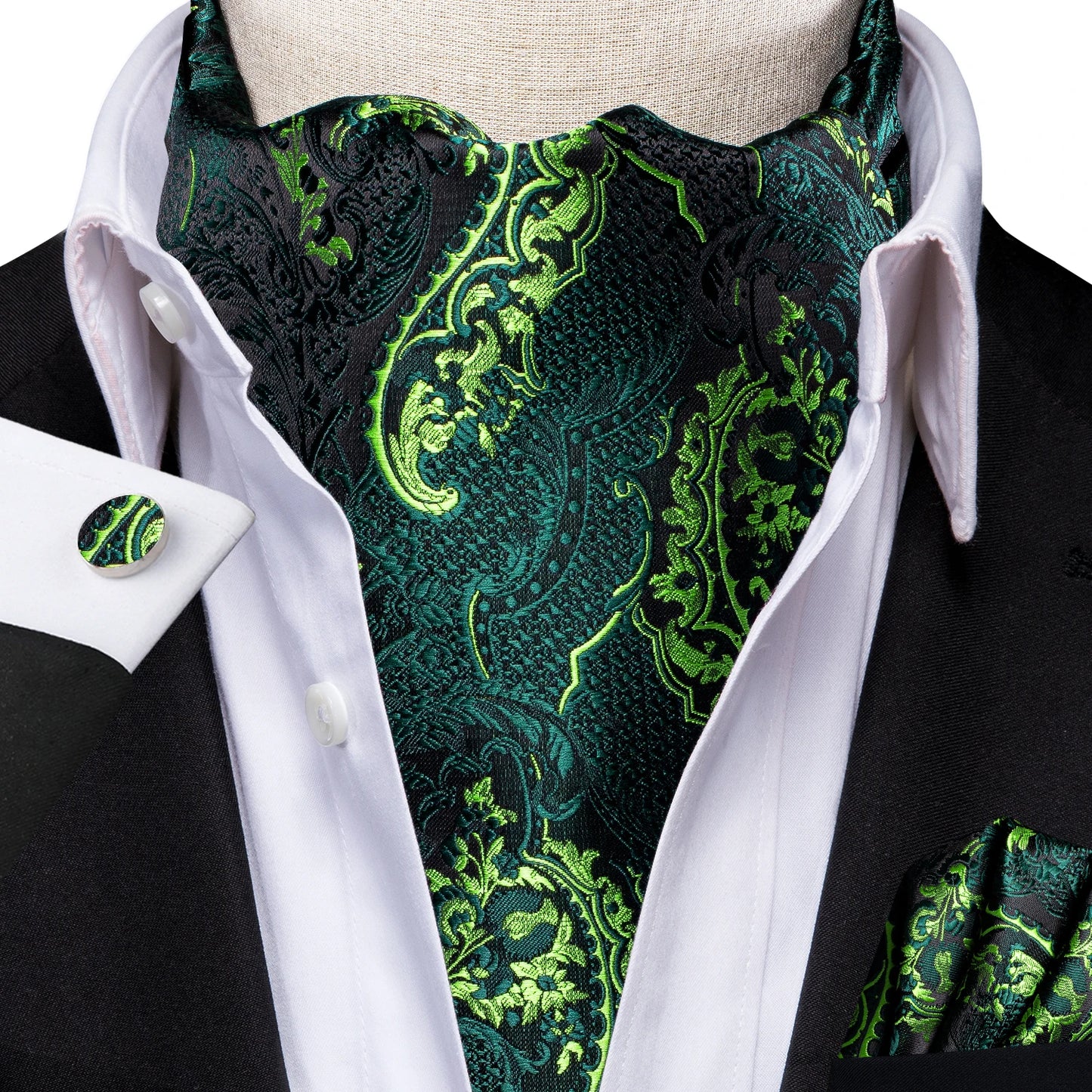 Men's Ascot Pocket Square Cufflinks Set Hi-Tie Silk Jacquard Floral Paisley Cravat Tie Male Formal Wedding Prom