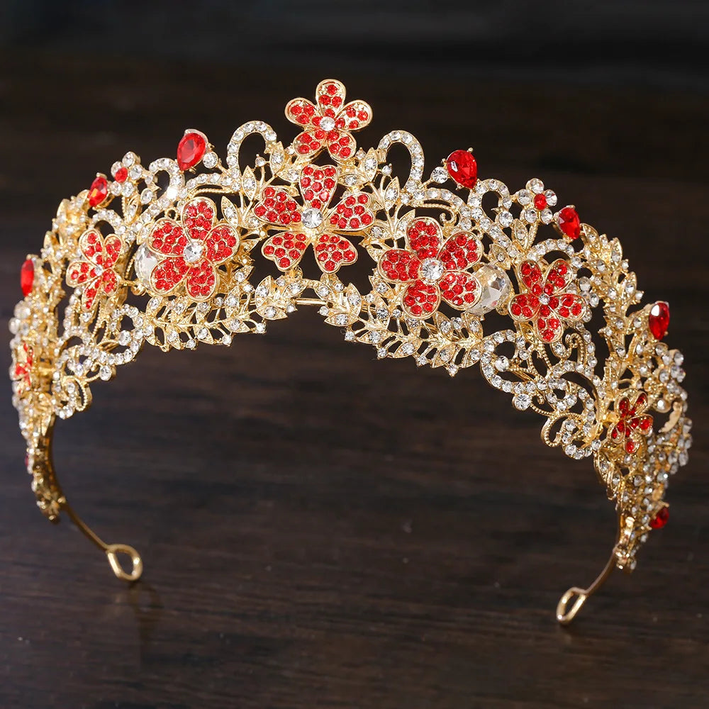 KMVEXO Vintage Baroque Fairy Crowns Bridle Crown Geometric Crystal Elf Tiaras for Women Wedding Costume Flower Design