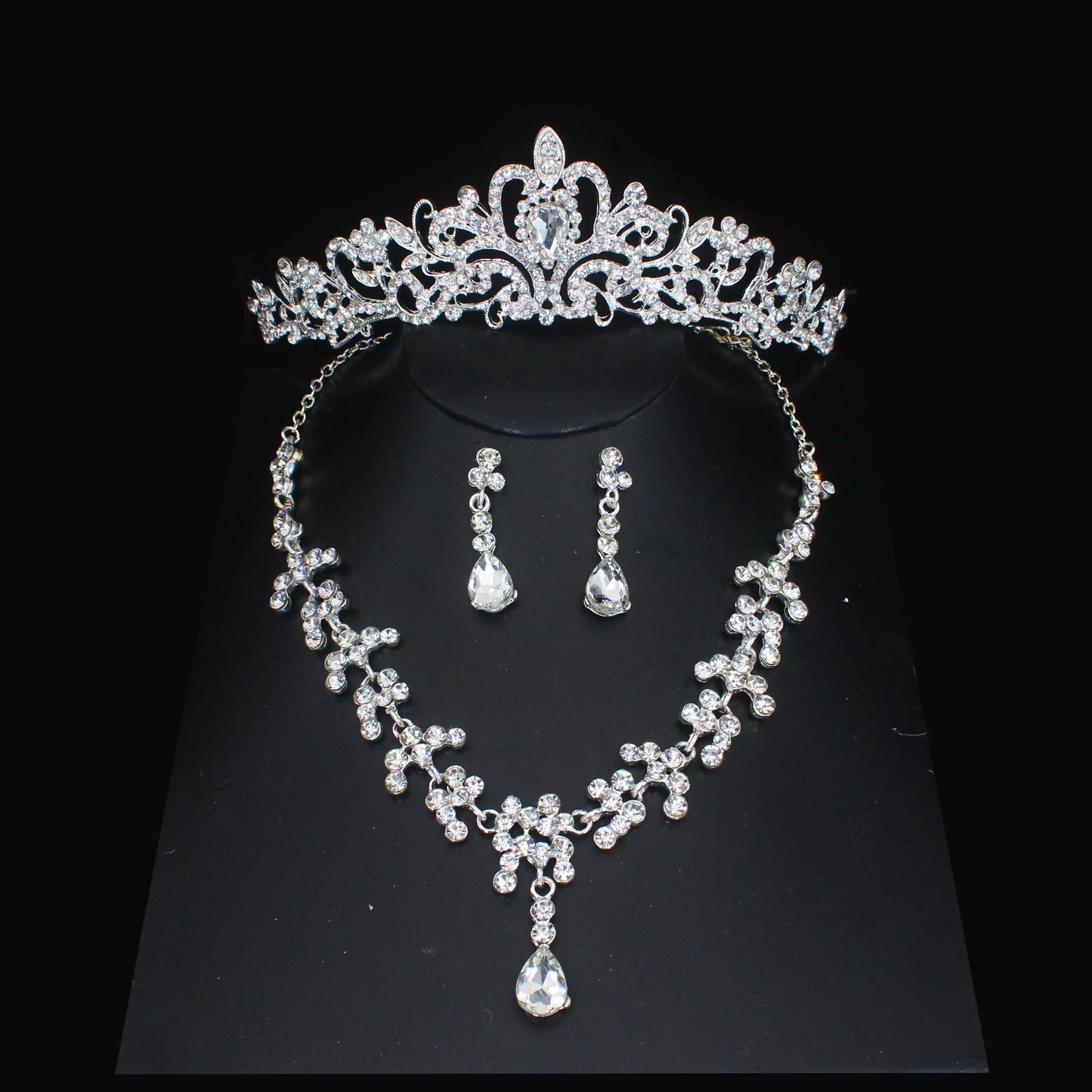 Crystal Wedding Bridal Jewelry Sets Women/Girl Gold Color Tiara/Crown Earrings Choker Necklace Bride Jewelry Set