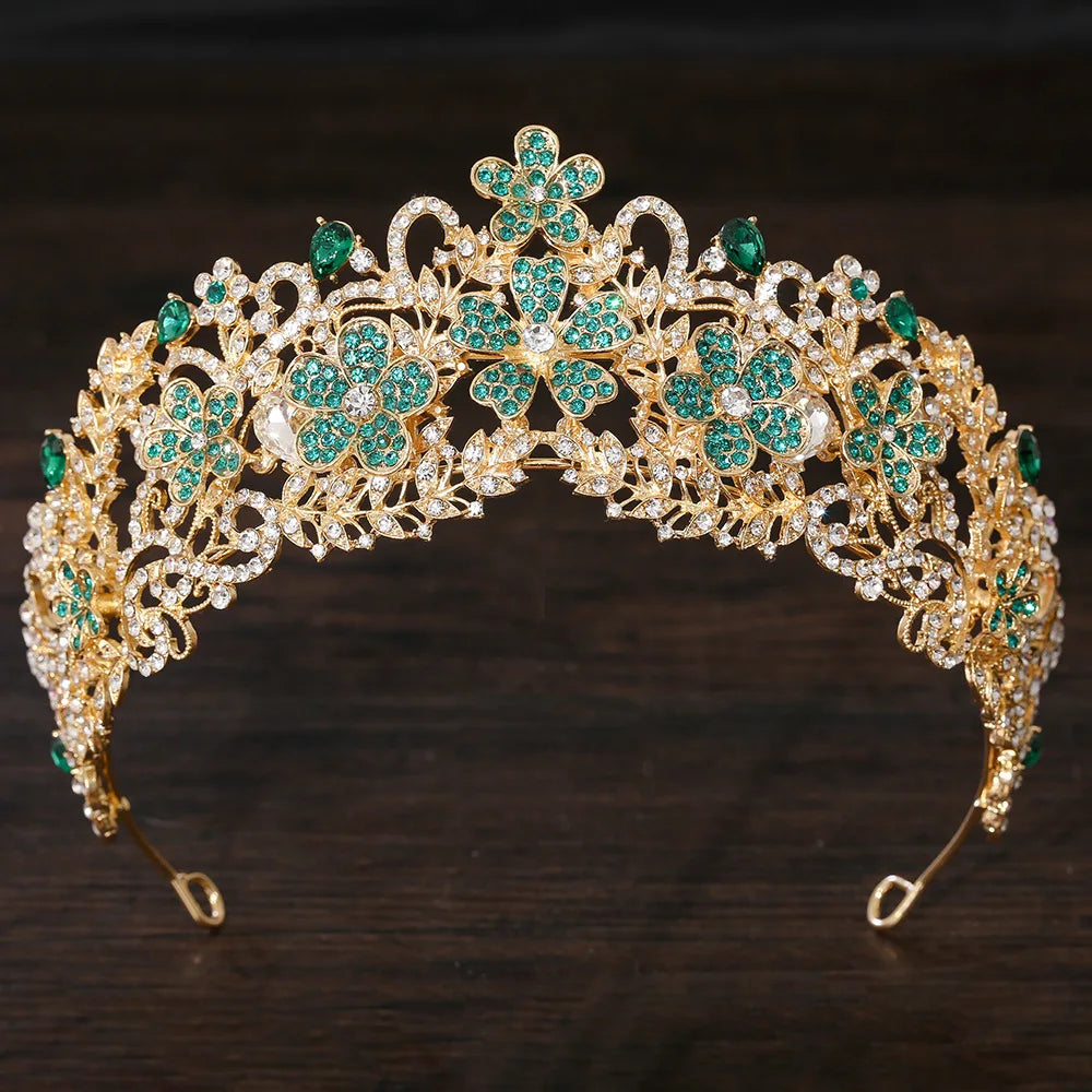 KMVEXO Vintage Baroque Fairy Crowns Bridle Crown Geometric Crystal Elf Tiaras for Women Wedding Costume Flower Design