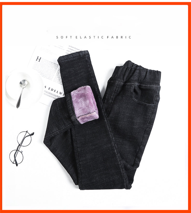 Women Jean Casual Thick Thermal Winter New Skinny Stretch waist Jeans Fleece Pencil Pants Plush Warm Trousers