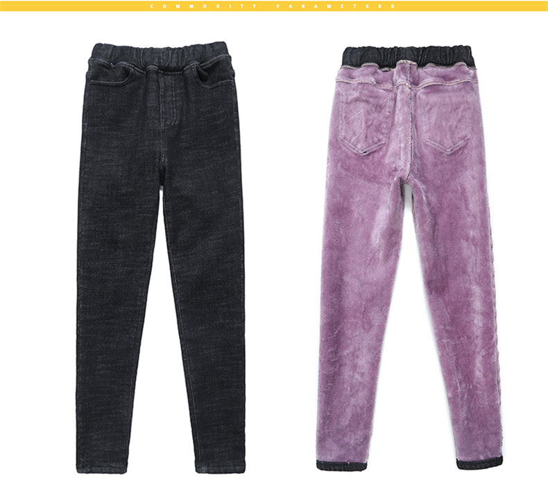 Women Jean Casual Thick Thermal Winter New Skinny Stretch waist Jeans Fleece Pencil Pants Plush Warm Trousers