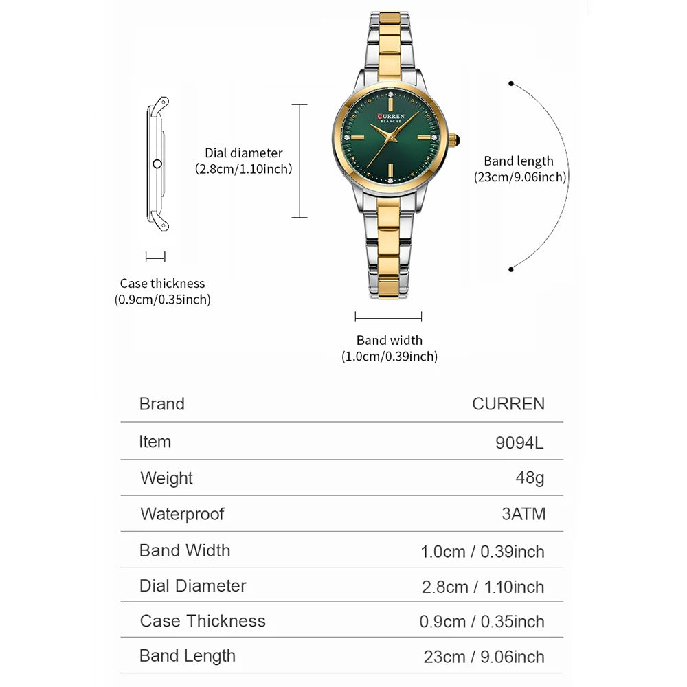Women Watches CURREN Round Dial Quartz Watches with Stainless Steel Bracelet Wristwatches