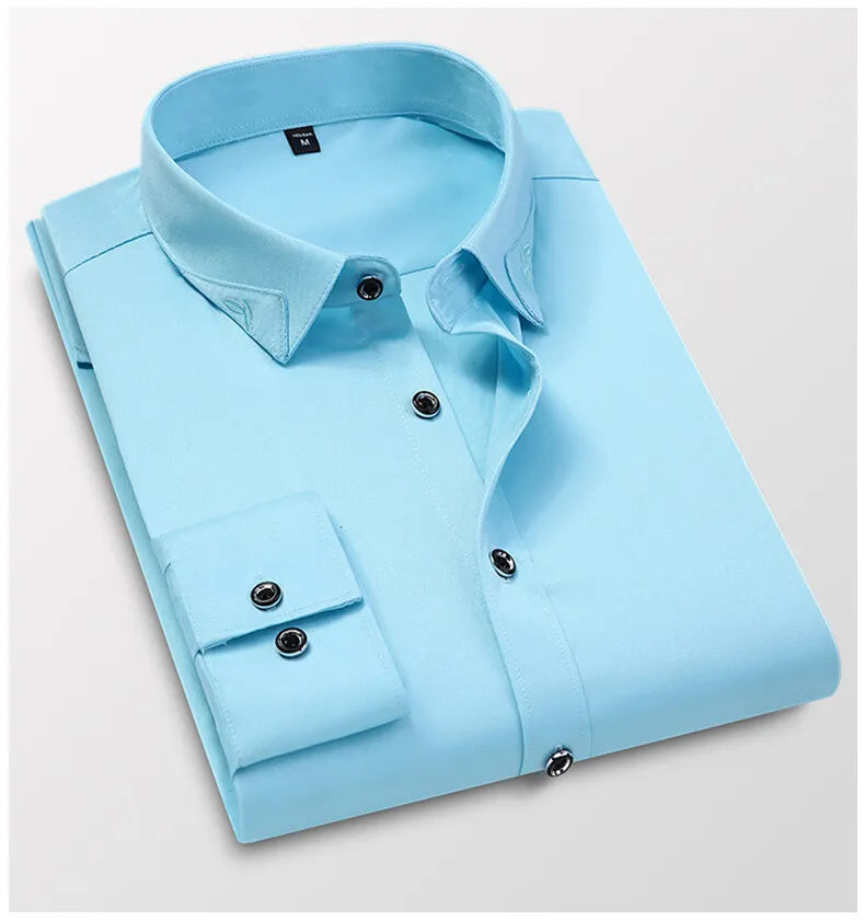 Men's Shirt Long-sleeved Lite Embroidered Business Shirt Classic Slim Formal Male Brand Dress