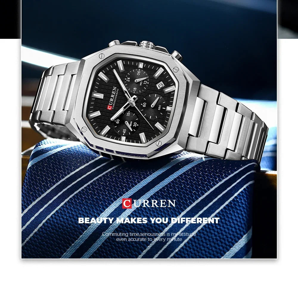 Men Quartz Watches CURREN Full Steel Waterproof Chronograph Wristwatch Men Relogio Masculino