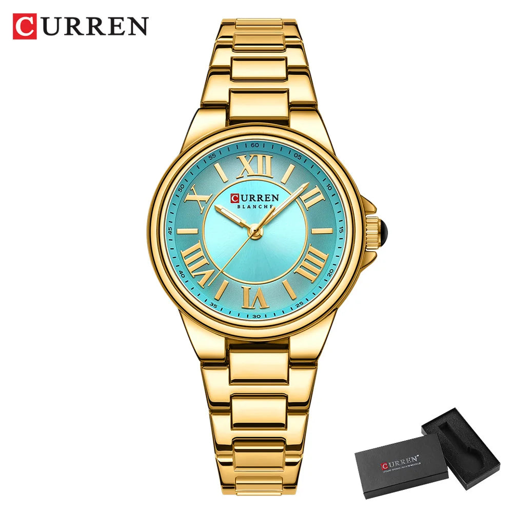 Women Watch CURREN Wristwatches Thin Quartz Watch with Luminous Hands Stainless Steel Bracelet