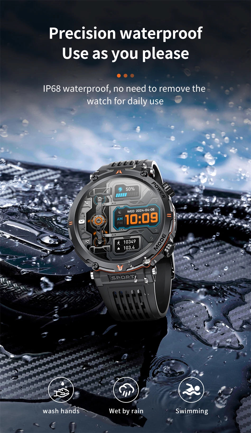 LIGE Smart Watch 600mah Battery LED Flashlight Compass Military Sport Watches Bluetooth Call Waterproof