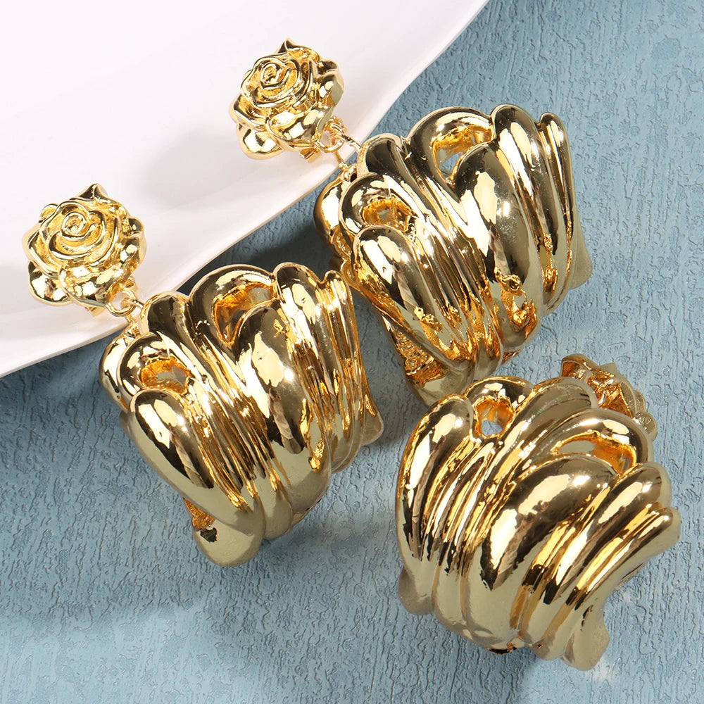 Golden or Silver Color Drop Earrings and Necklace Jewelry Set Pendant Jewelry Set