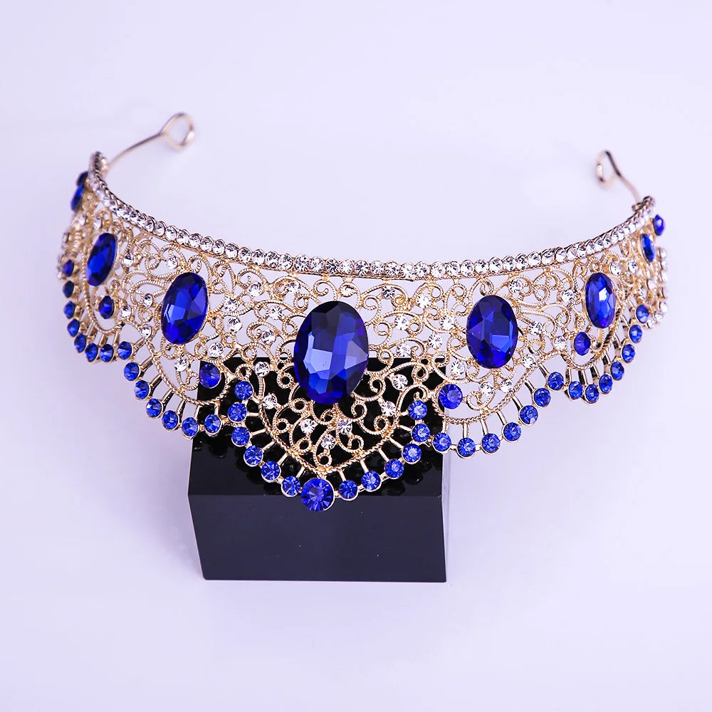 KMVEXO Vintage Baroque Fairy Crowns Bridle Crown Geometric Crystal Elf Tiaras for Women Wedding Costume