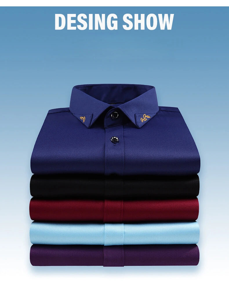 Men's Shirt Long-sleeved Lite Embroidered Business Shirt Classic Slim Formal Male Brand Dress