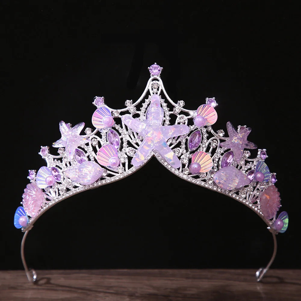KMVEXO Mermaid Fish Crowns Ocean Style Costume Seashell Starfish Tiaras for Girls Fairy and Bridle Crown
