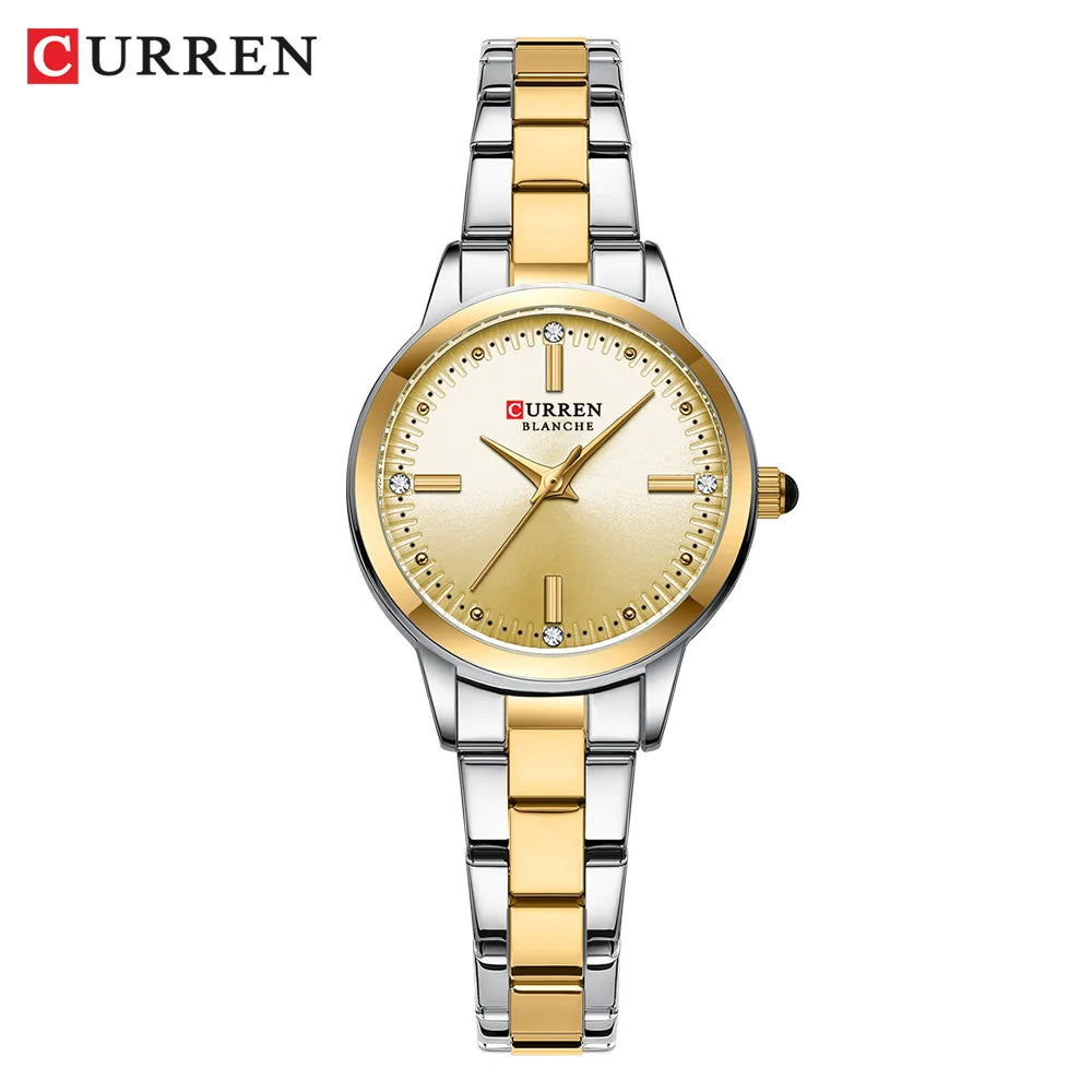 Women Watches CURREN Round Dial Quartz Watches with Stainless Steel Bracelet Wristwatches