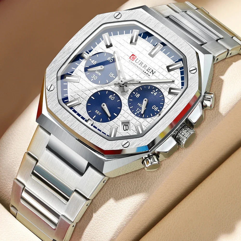 Men Quartz Watches CURREN Full Steel Waterproof Chronograph Wristwatch Men Relogio Masculino