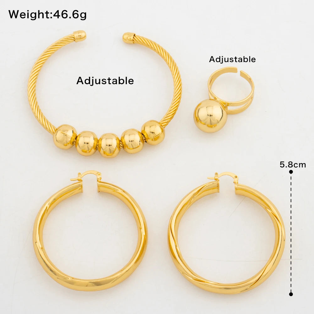 Gold Plated Jewelry Set Hoop Earring and Bangle Ring Set with Bracelet Ring