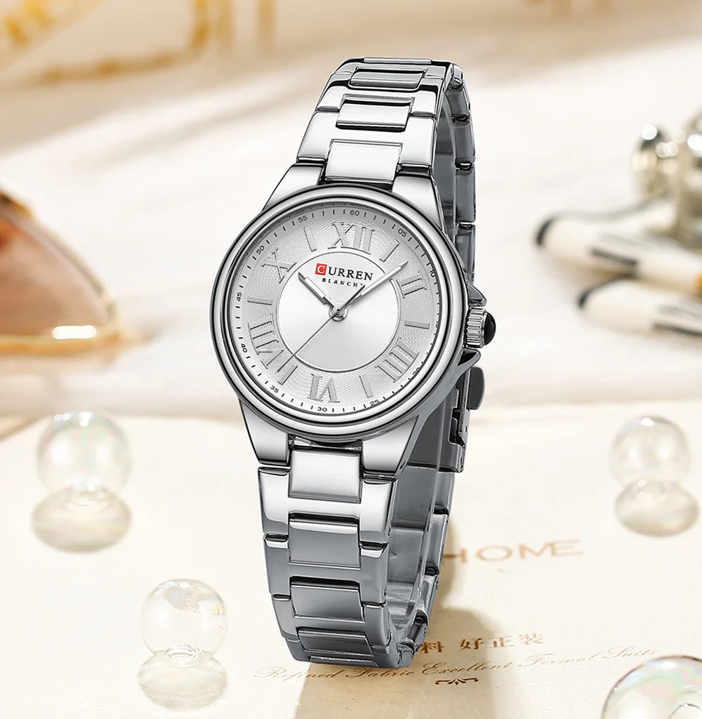 Women Watch CURREN Wristwatches Thin Quartz Watch with Luminous Hands Stainless Steel Bracelet