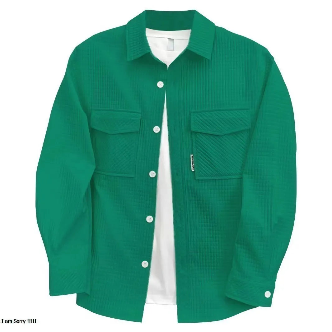 Spring and autumn Shirt men Waffle long-sleeved cargo casual shirt loose thin coat