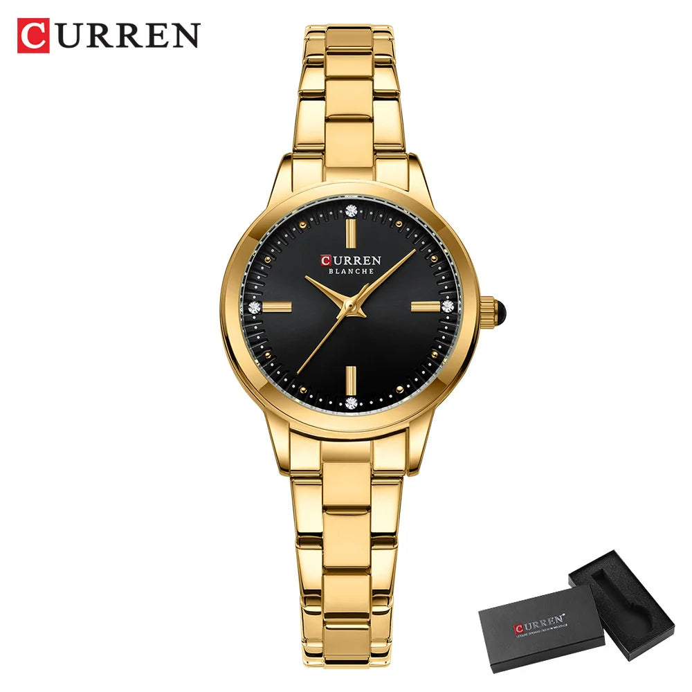 Women Watches CURREN Round Dial Quartz Watches with Stainless Steel Bracelet Wristwatches
