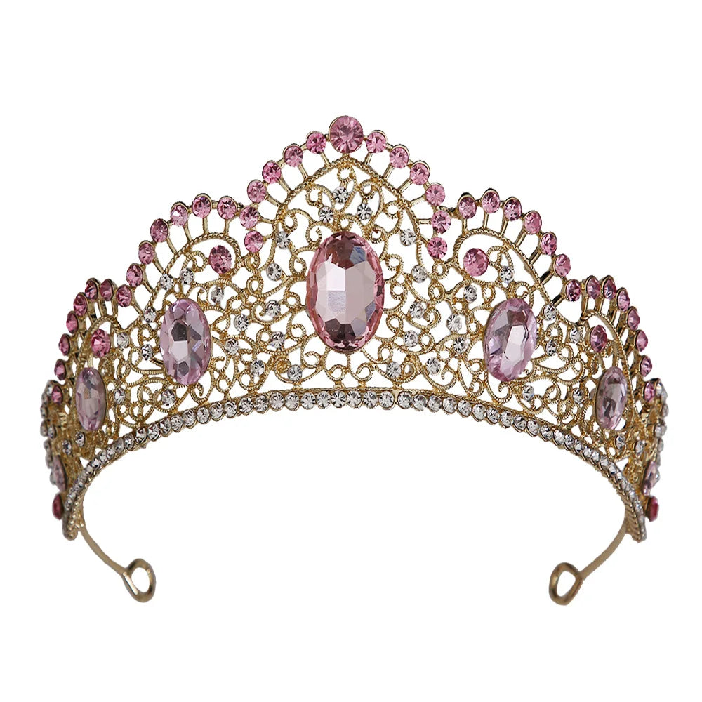 KMVEXO Vintage Baroque Fairy Crowns Bridle Crown Geometric Crystal Elf Tiaras for Women Wedding Costume